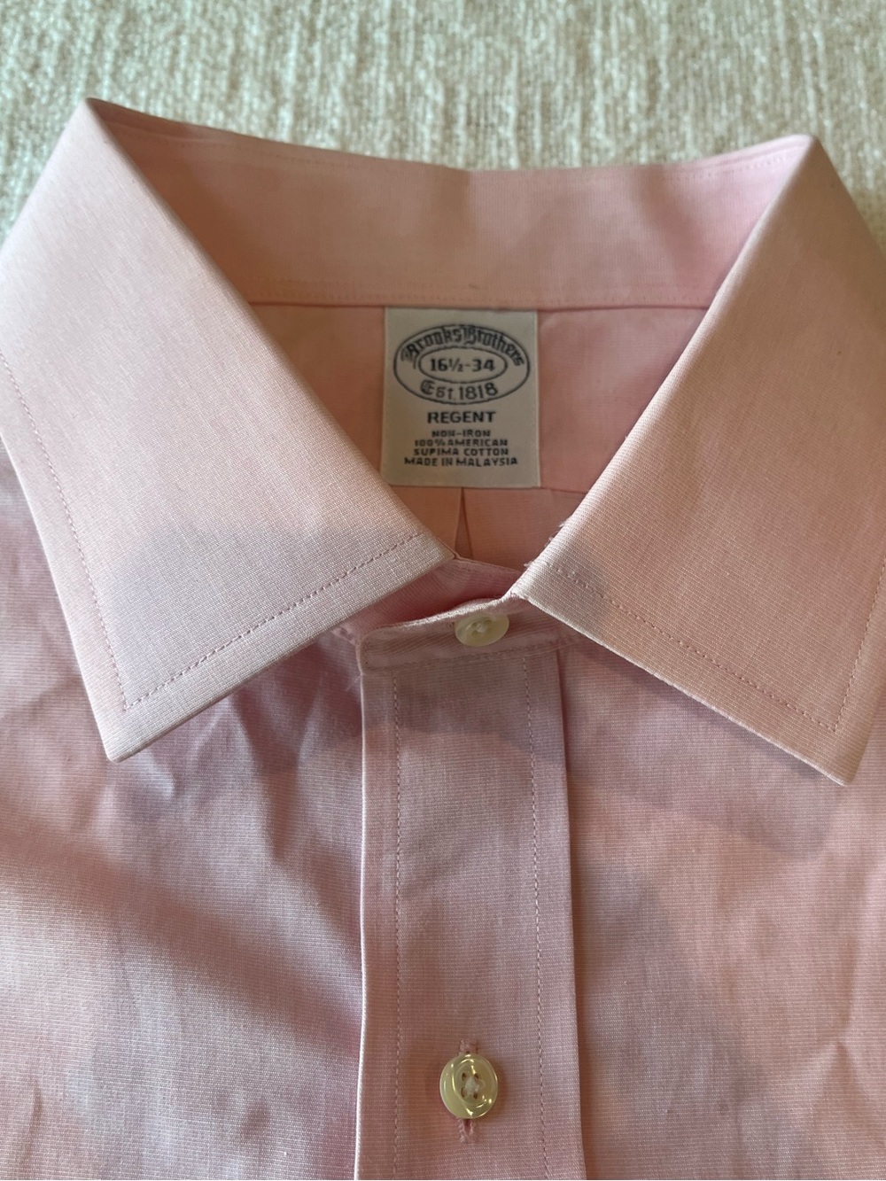 Brooks Brothers Regent Dress Shirt Men 16.5 34 Pink Supima Cotton Non Iron Wide